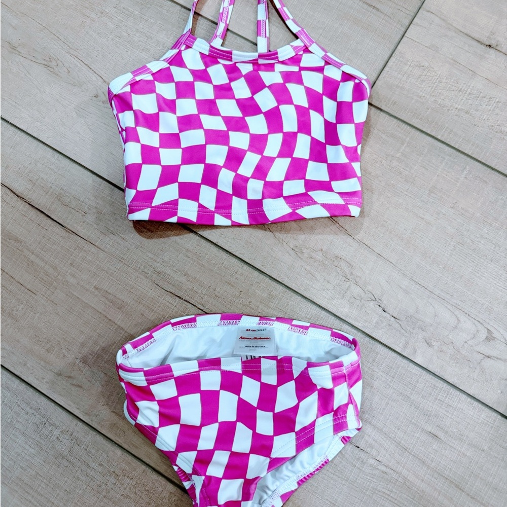 Hanna Andersson Pink and White Kids Swim Bikini
